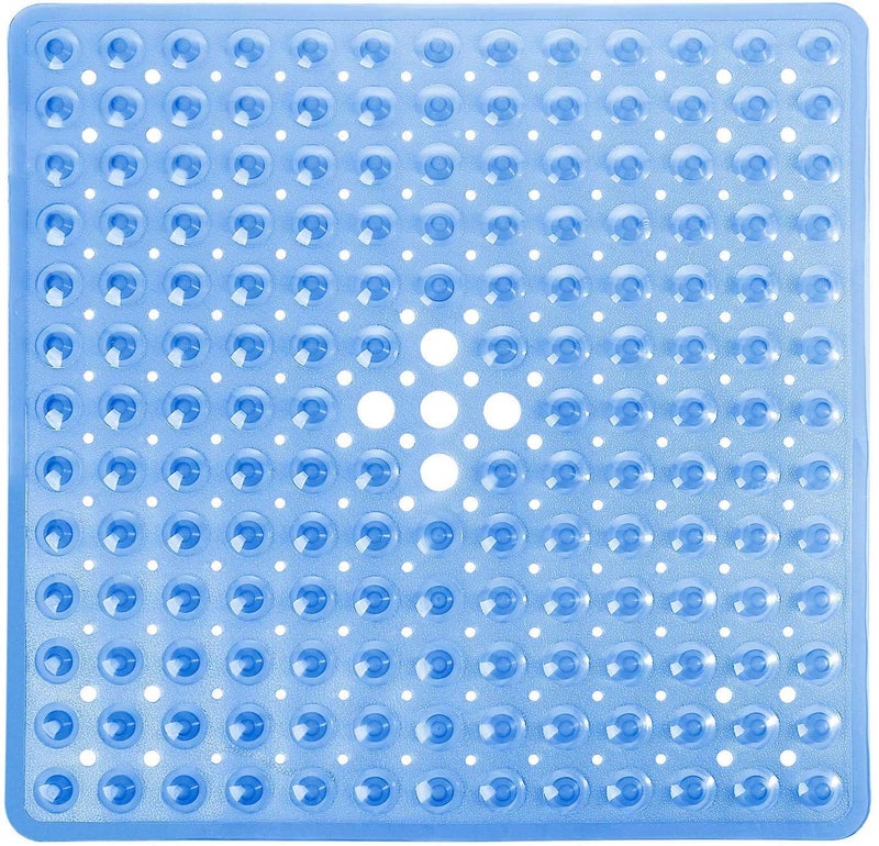 Yimobra Shower Stall Mat Non Slip  21x21 Inch  Soft Square Bath Mat for Shower with Suction Cups and Drain Holes  Stall Floor Mats for Bathroom  Machine Washable  Bathroom Accessories  Clear Blue - Image 1
